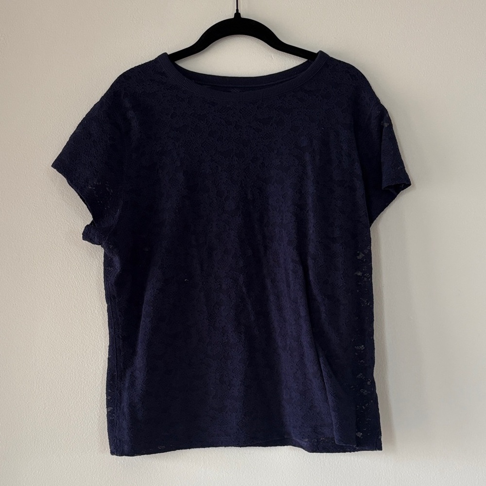 Aerie Midnight Blue Lace Short Sleeve Top